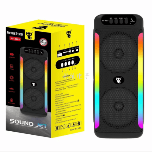 Enceinte Bluetooth Portable HF-4261 Double 4" Haute Puissance à Lumières LED - Image 1 of 4
