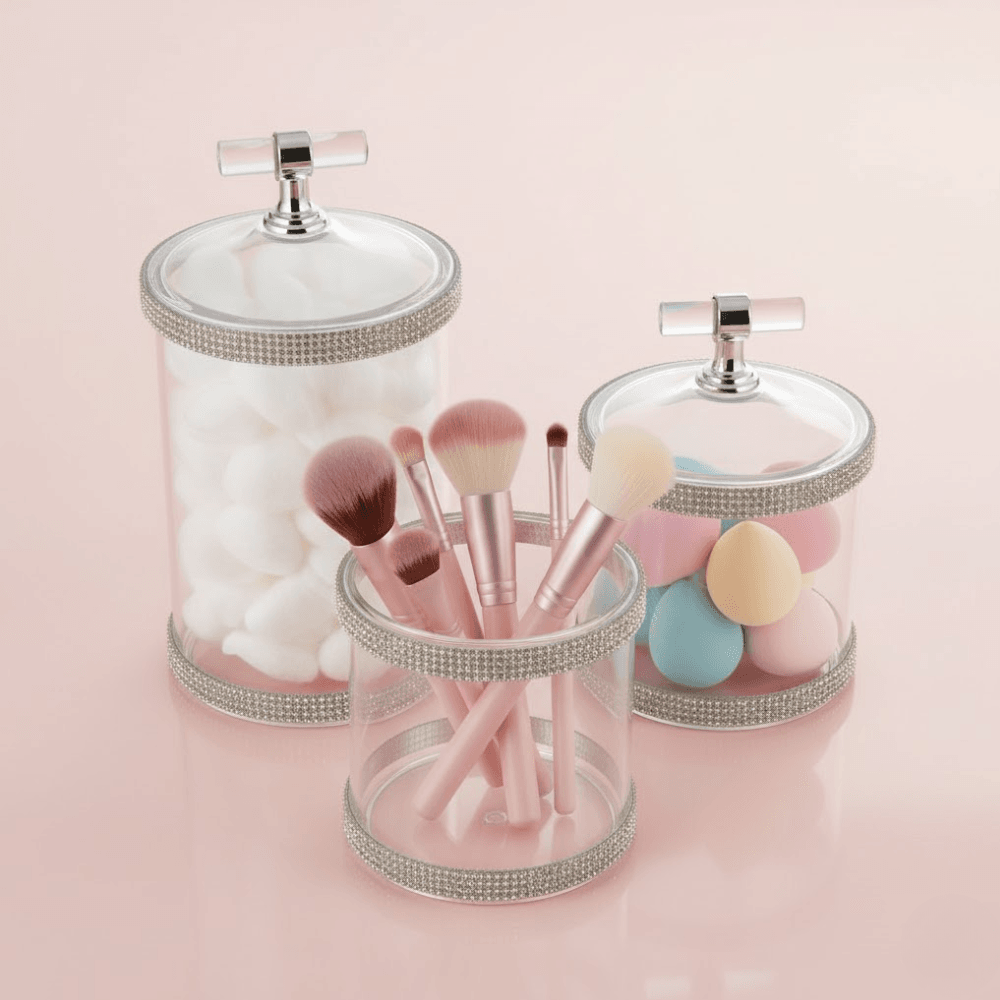 Lot de 3 Boîtes de Rangement Cylindriques en Acrylique Transparent - Image 1 of 7