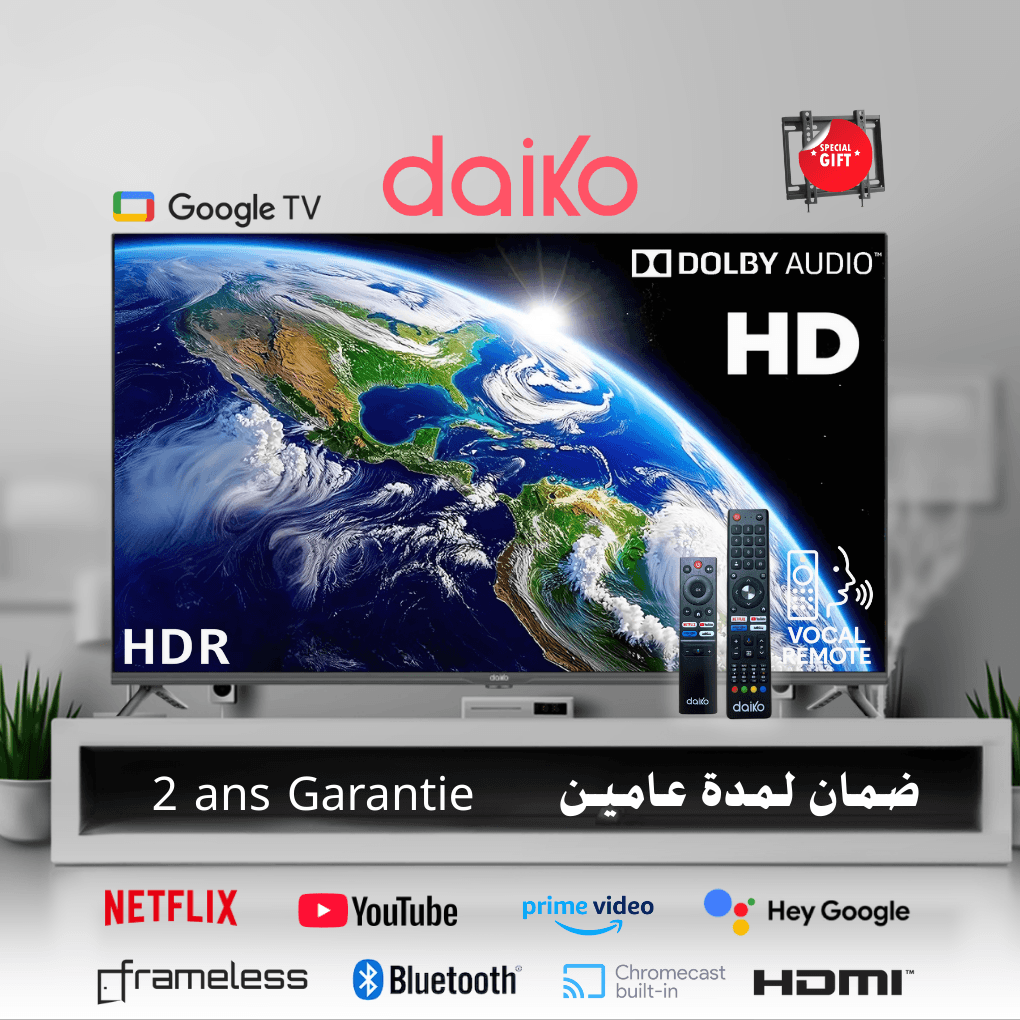 32 HD Smart Google TV sans cadre Bluetooth Dolby Audio, HDR10, 2 ans garantie + Support Gratuit - Image 1 of 1