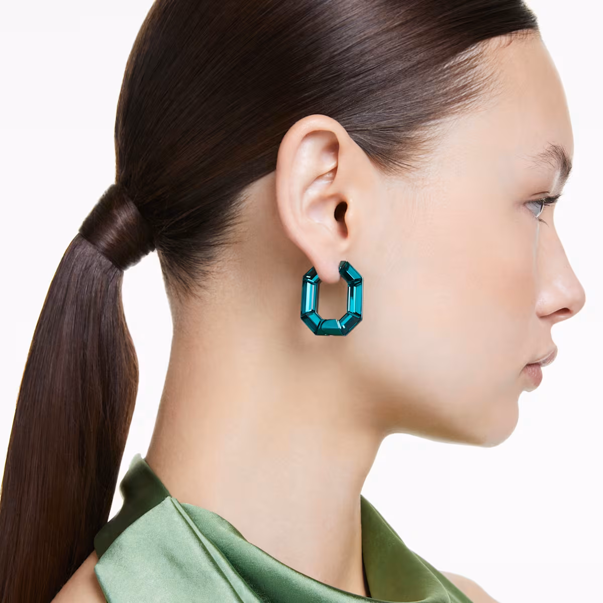 Anneaux d'oreilles Lucent Forme octogonale, Petites, Vertes - Image 1 of 5