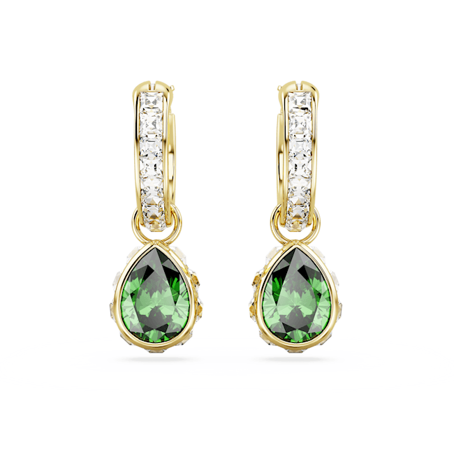 Pendants d'oreilles Chroma Taille poire, Vertes, Placage de ton or - Image 1 of 5
