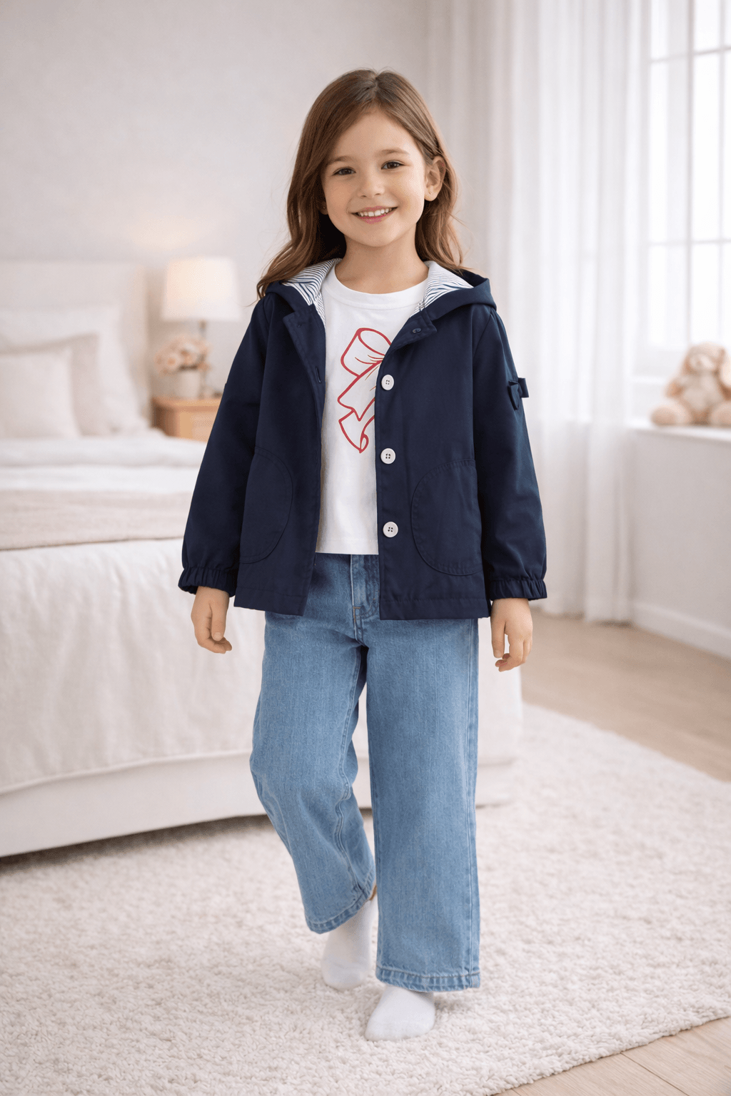 Ensemble Fille Veste Légère À Capuche, T-shirt Imprimé Et Jean - Image 1 of 2
