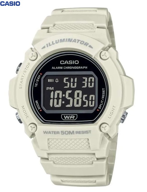 Montre Bracelet Numérique Homme Femme Avec Bracelet En Résine Blanche Et Lunette Noire-casio W-219hc-8bvdf - Image 1 of 5