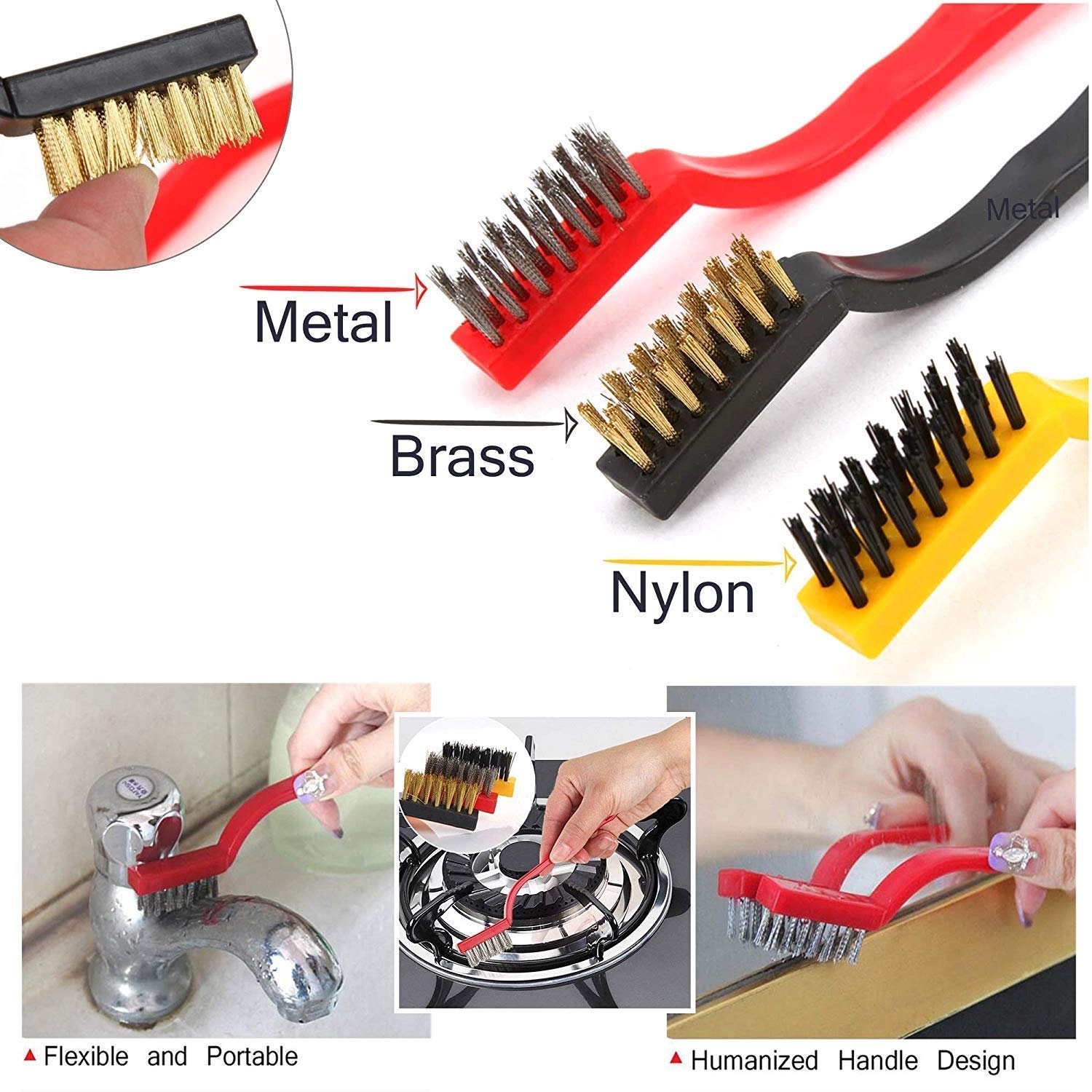 Ensemble De 3 Brosses Metalliques Fil De Cuivre Fil D'acier Nylon Pour Nettoyer-couleur Aleatoire - Image 1 of 4