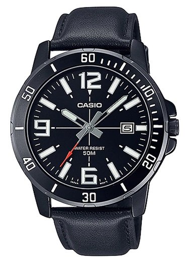 Montres Homme Bracelets En Cuir Boîtier Plaqué Ion Noir Étanche Wr50m-mtp-vd01bl-1bvudf - Image 1 of 1