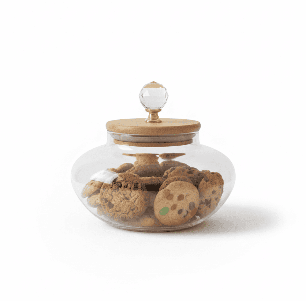 Bocal À Biscuits Design – Verre & Bambou Avec Bouton En Cristal - Image 1 of 4