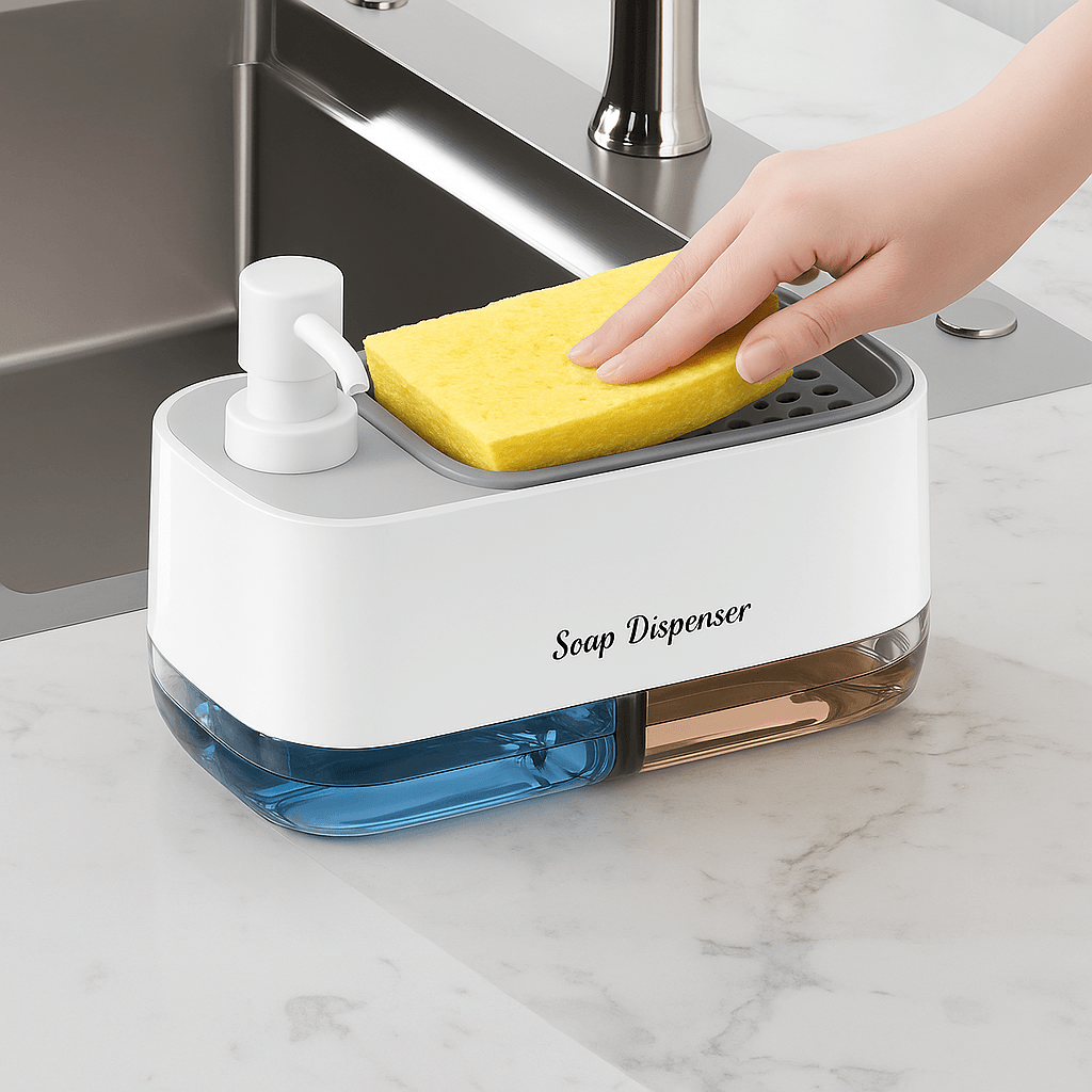 Ensemble Double Distributeur De Savon Avec Porte-éponge – Cuisine & Salle De Bain - Image 1 of 3