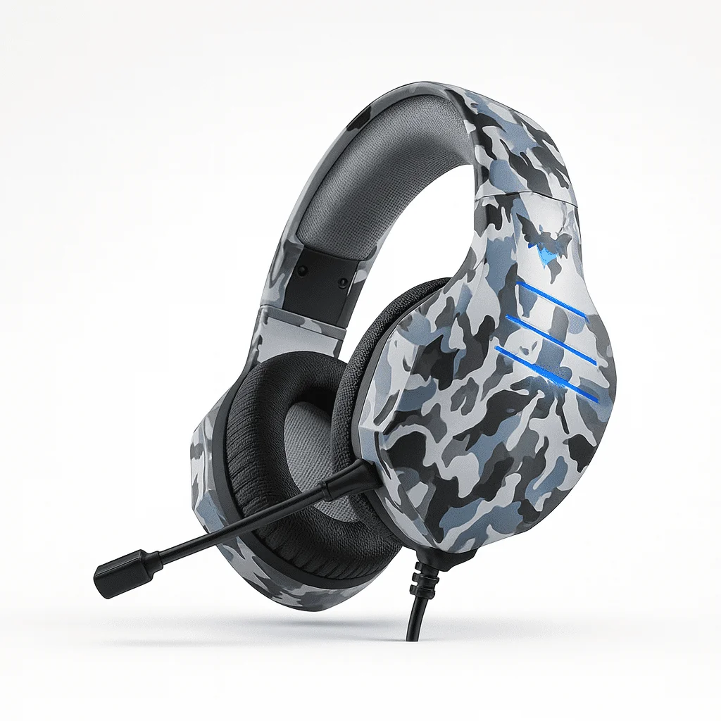 Casque Gamer Ovleng Q9 – Son Surround 7.1, Micro Anti-bruit, Rétroéclairage Led, Usb, Couleur Camouflage Gris - Image 1 of 3