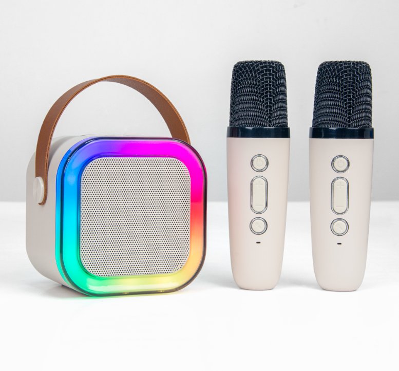 Enceinte Karaoké Mini Bluetooth – 2 Micros, Voix Changeante Et Led - Image 1 of 4
