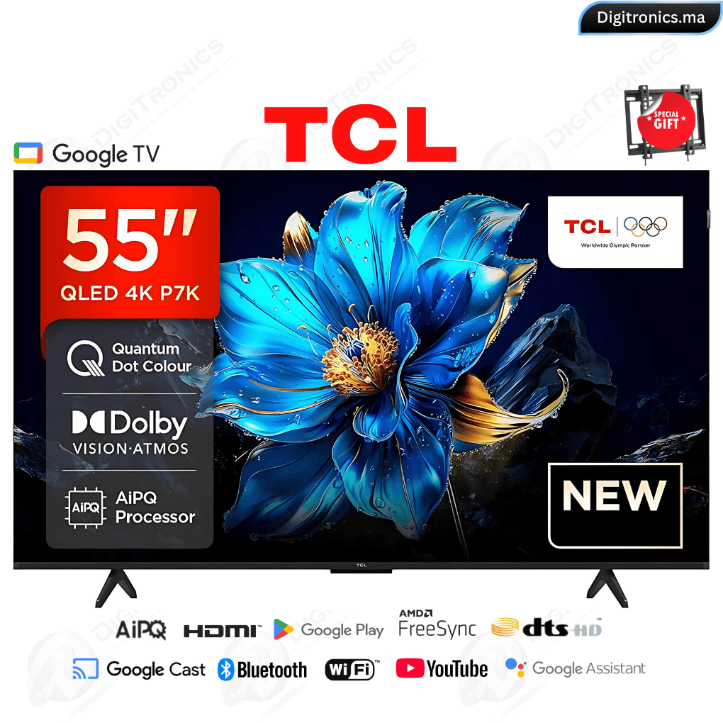 TCL 55 QLED 4K UHD Smart Google Tv, Dolby Vision HDR10+, Slim & Uni-body + Support gratuit, 55P7K - Image 1 of 1