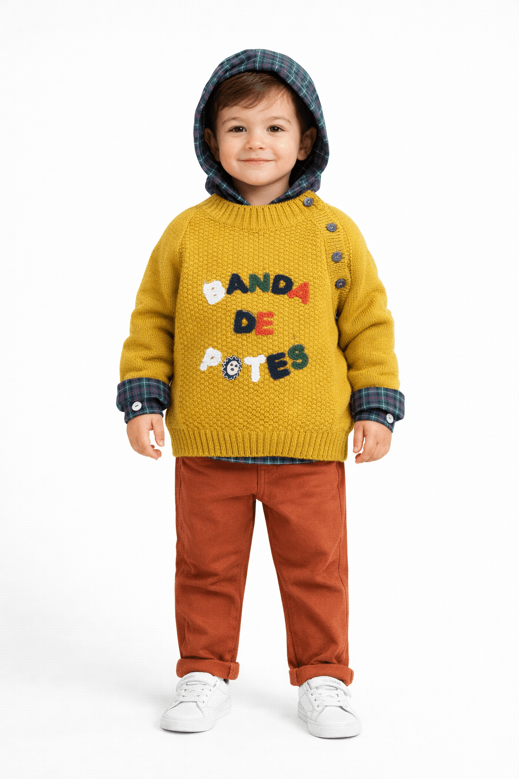 Pull Garçon Avec Chemise A Capuche Et Motif Coloré Et Pantalon Rouge Brique - Image 1 of 1