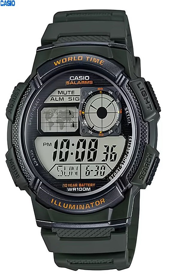 Montre Homme Bracelet En Resine Numerique Carré 5 Alarmes Longue Autonomie Etanche-ae-1000w-3avdf - Image 1 of 6