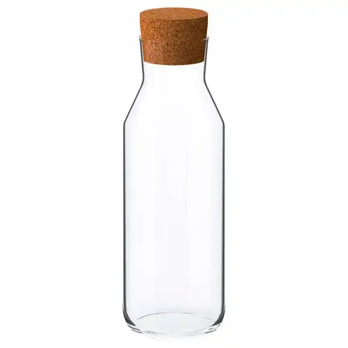 Carafe Bouteille En Verre Transparent 1,2l Avec Bouchon En Liège Naturel – Design Élégant Et Usage Quotidien - Image 1 of 3