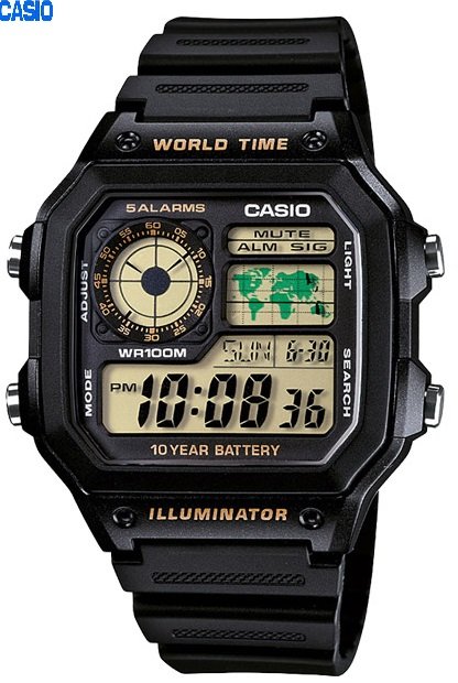 Montre Homme Bracelet En Resine Numerique Carré 5alarmes Longue Autonomie Etanche-ae-1200wh-1bvdf - Image 1 of 1
