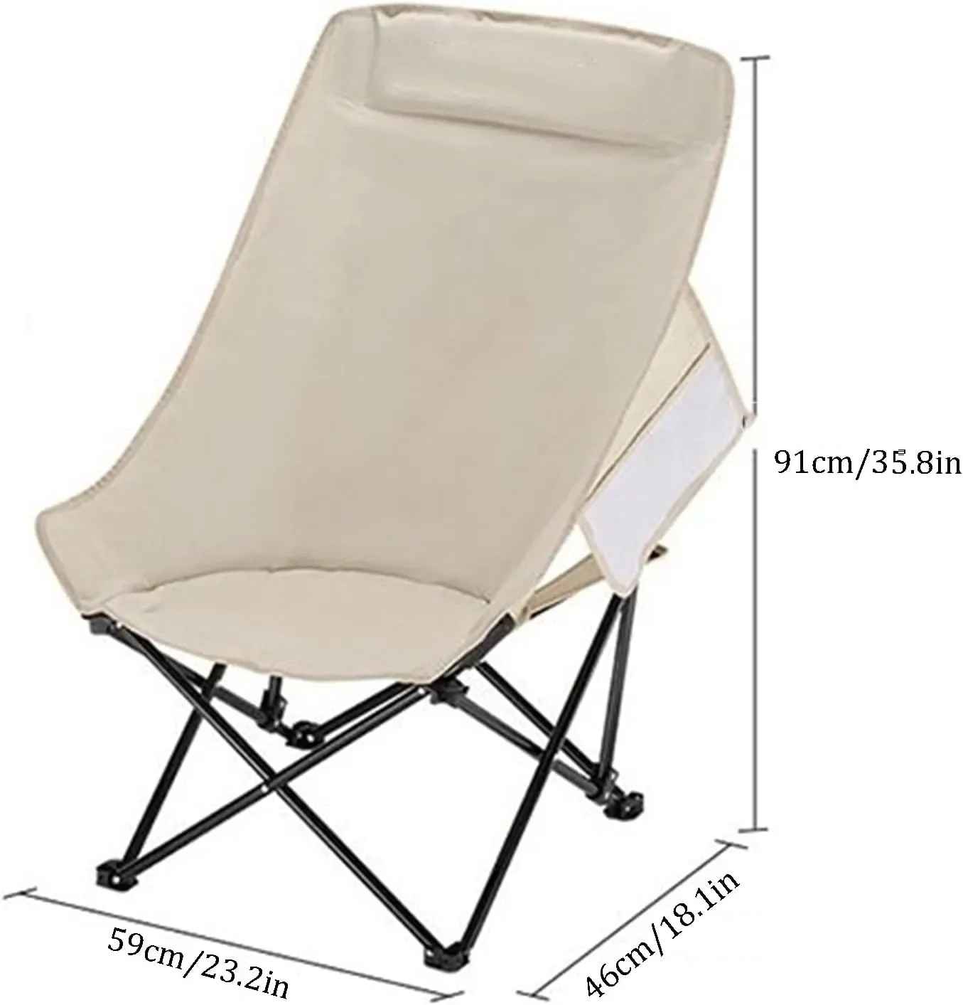 Chaise Lunaire Pliable Portable Avec Dossier Haut Pour Pique-nique, Pêche Et Plage Biege - Image 1 of 5