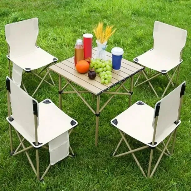 Ensemble De Chaises Et Table Carrées En Bois Pour Voyage, Camping Et Pique-nique - Image 1 of 7