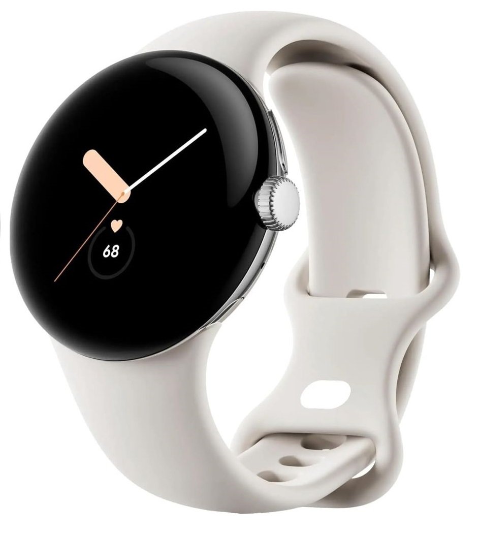 Montre Google Pixel Watch Fitbit (wi-fi Uniquement )41mm Cadran En Acier Inoxydable Argenté Avec Bracelet Actif Couleur Craie - Image 1 of 4