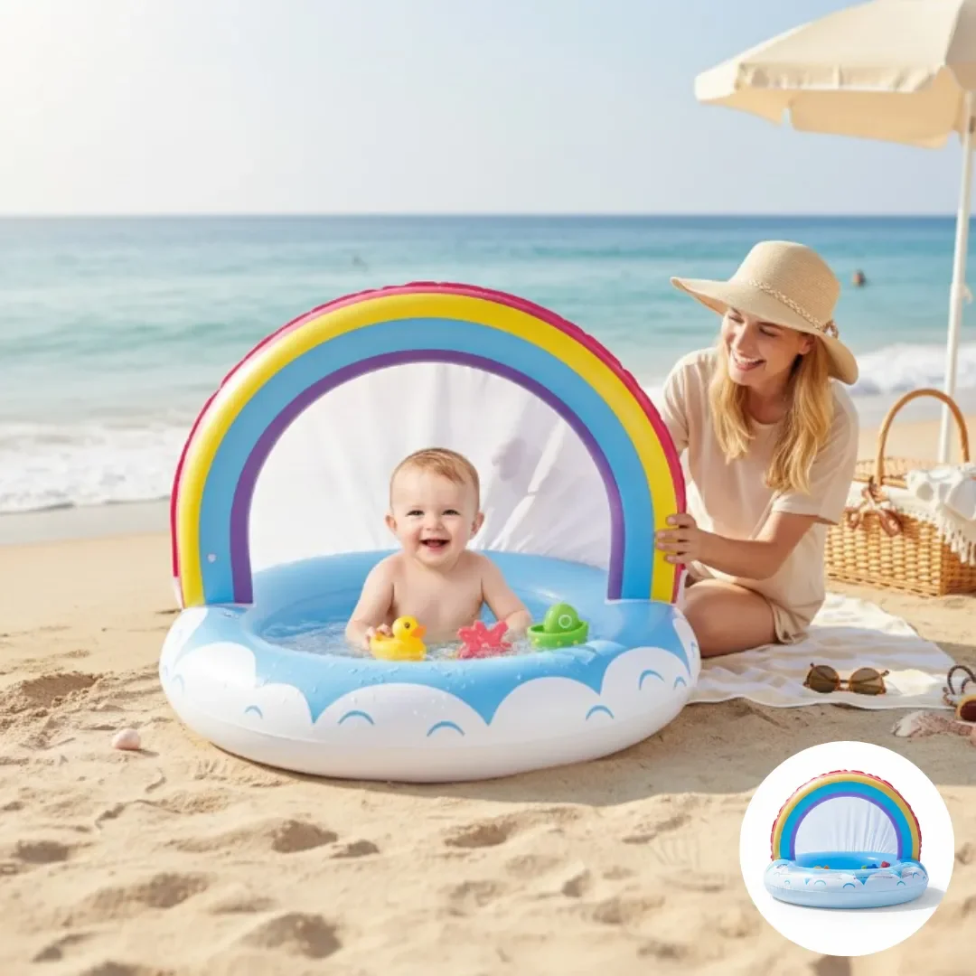 Mini Piscine Gonflable Bébé Avec Toit Ombragé Idéale Pour Jardin, Plage Ou Cour - Image 1 of 7