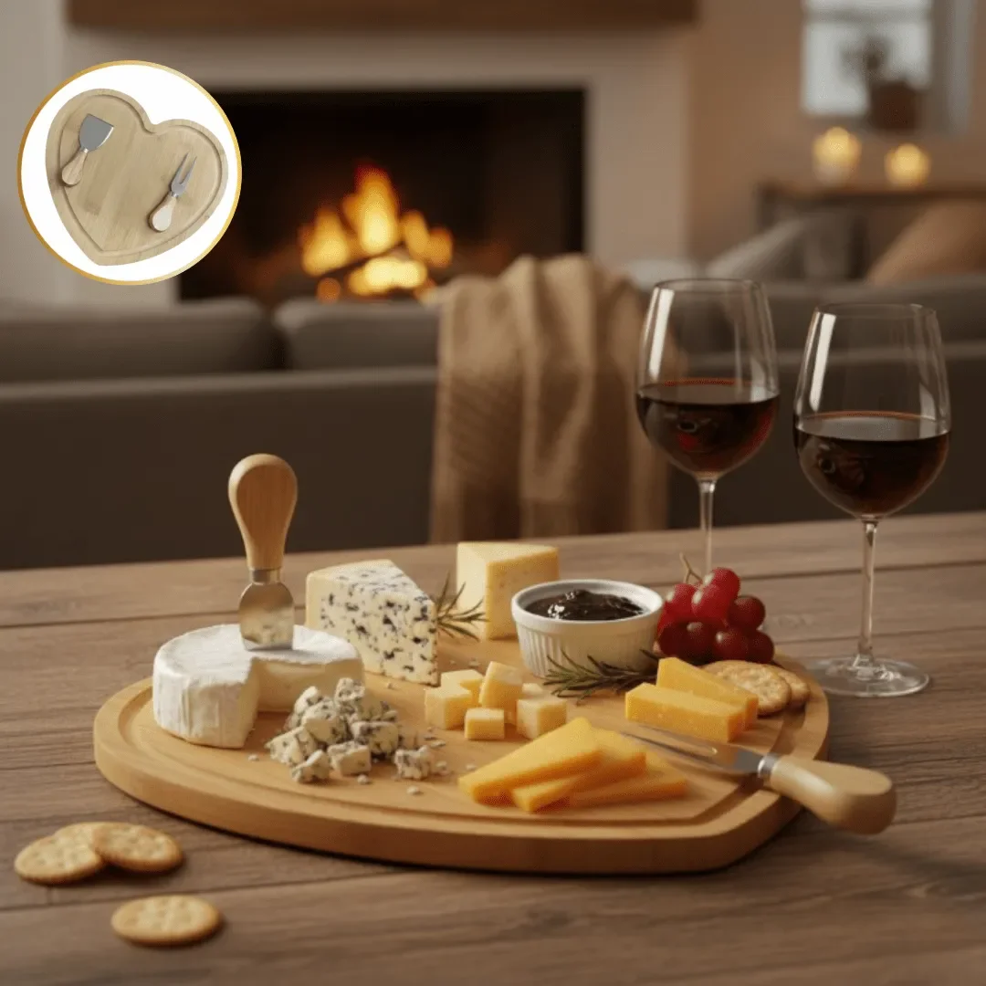 Ensemble De Service Pour Fromage En Bambou Avec Plateau Cœur, Couteau Et Fourchette - Image 1 of 7