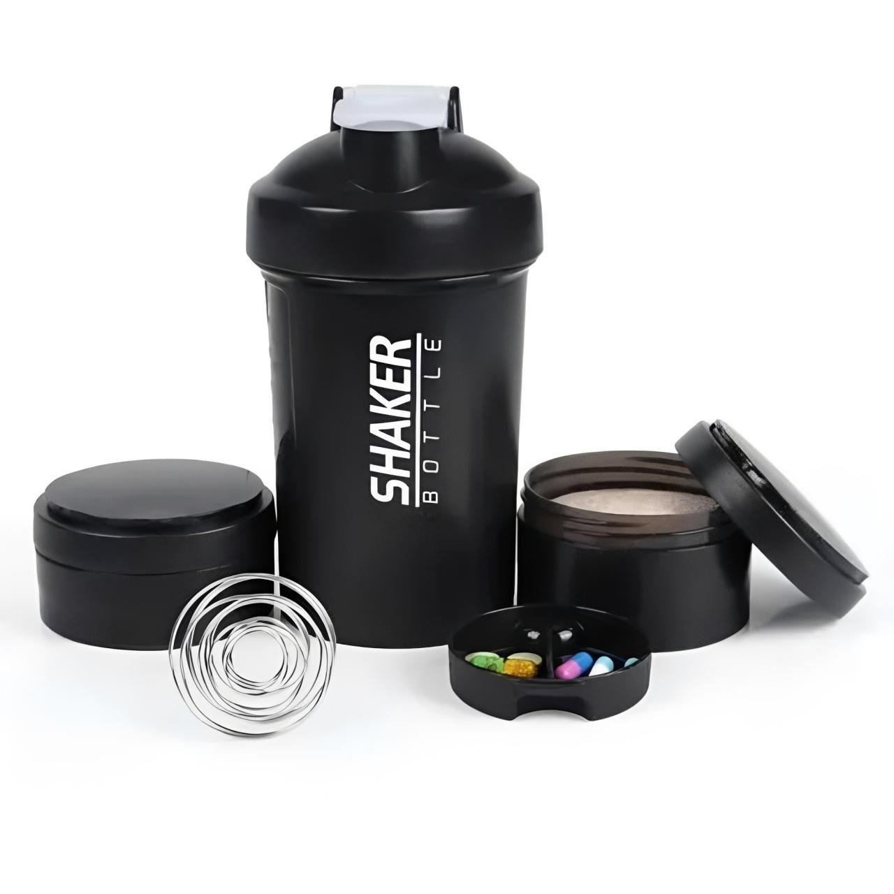 Shaker 3 Pcs 450 Ml | Shaker Protéine Avec Compartiments, Bouteille Sport Fitness Anti-fuite - Image 1 of 3