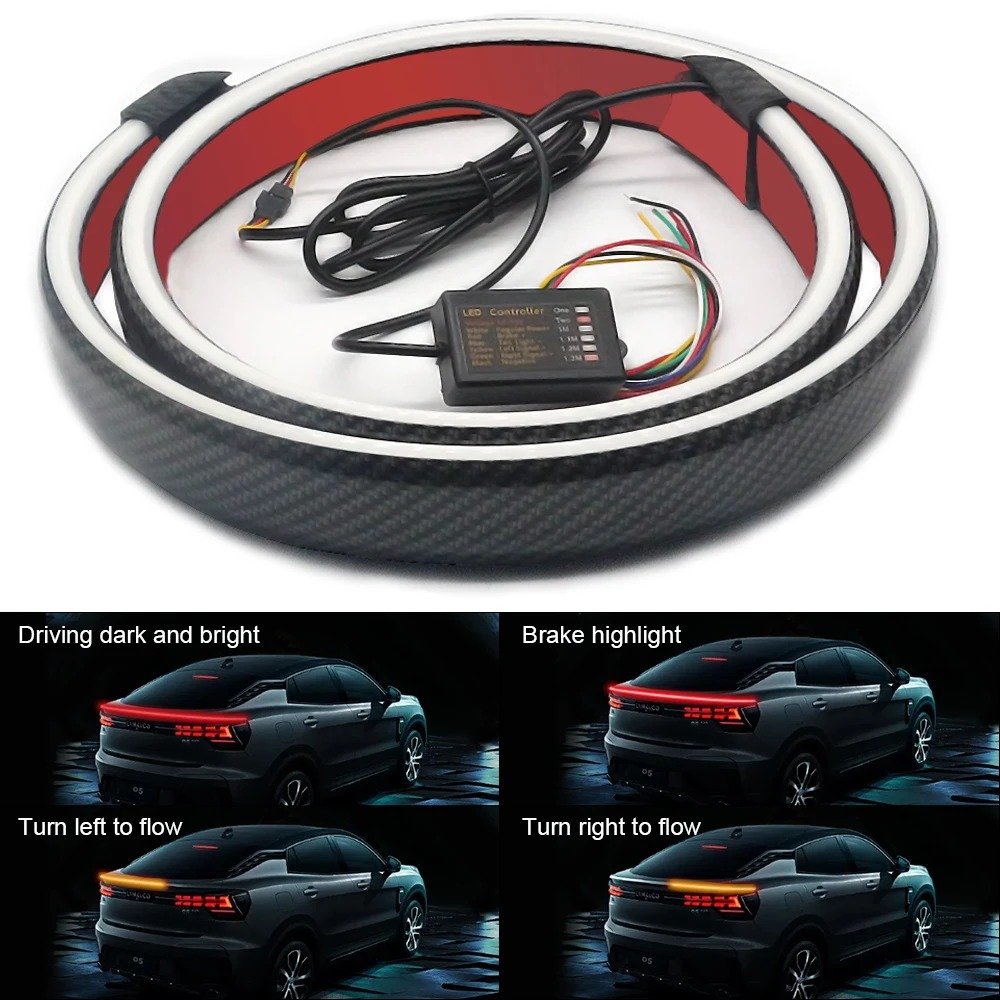 Becquet Led Dynamique Blanc Jaune En Fiber De Carbone,kit De Lèvre De Coffre De Voiture,bande Lumineuse De Becquet Arrière De Voiture 12v - Image 1 of 8