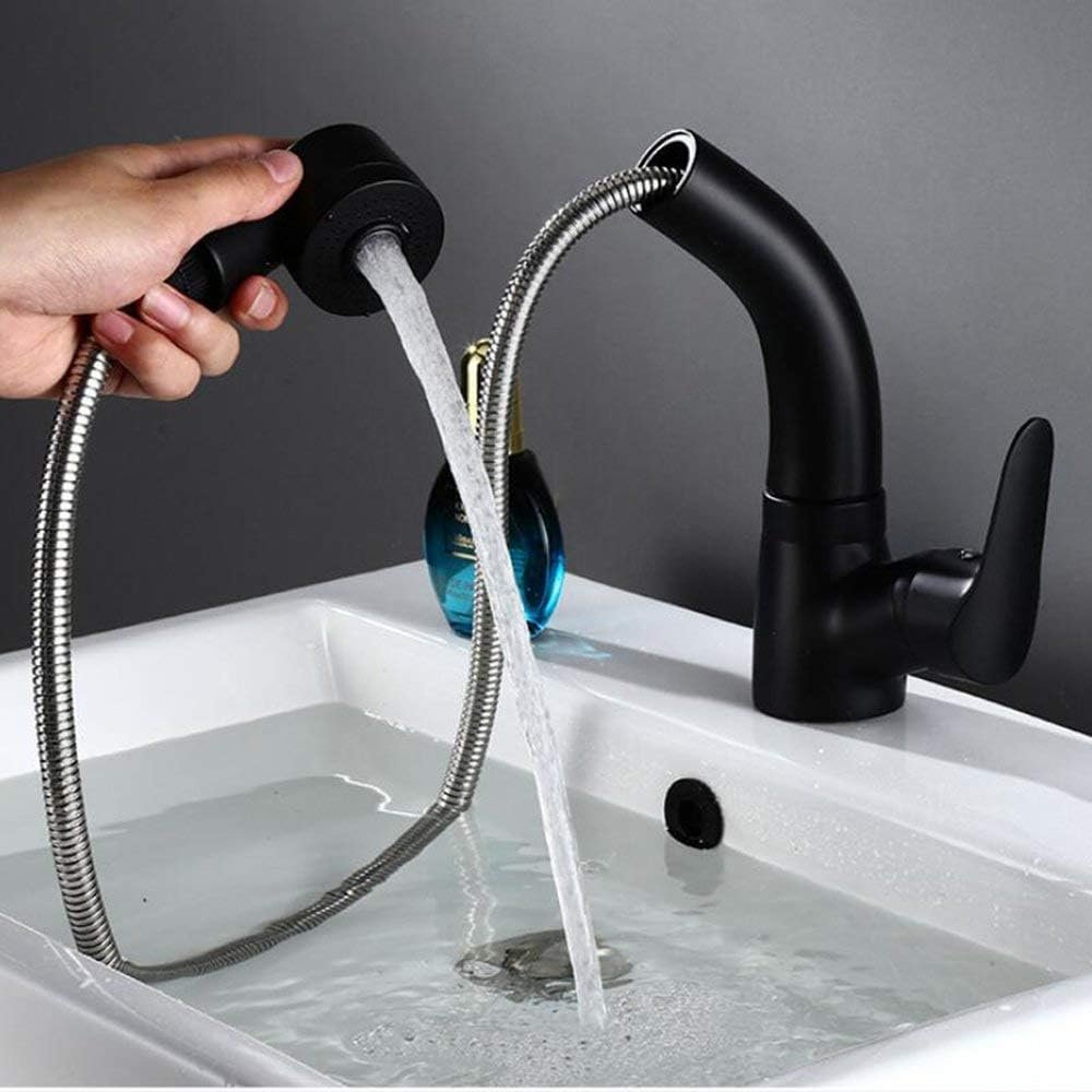 Robinet Mitigeur Noir À Tirette Extractible Pour Shampoing, Robinet De Lavabo Rotatif Pour Eau Chaude Et Froide - Image 1 of 5