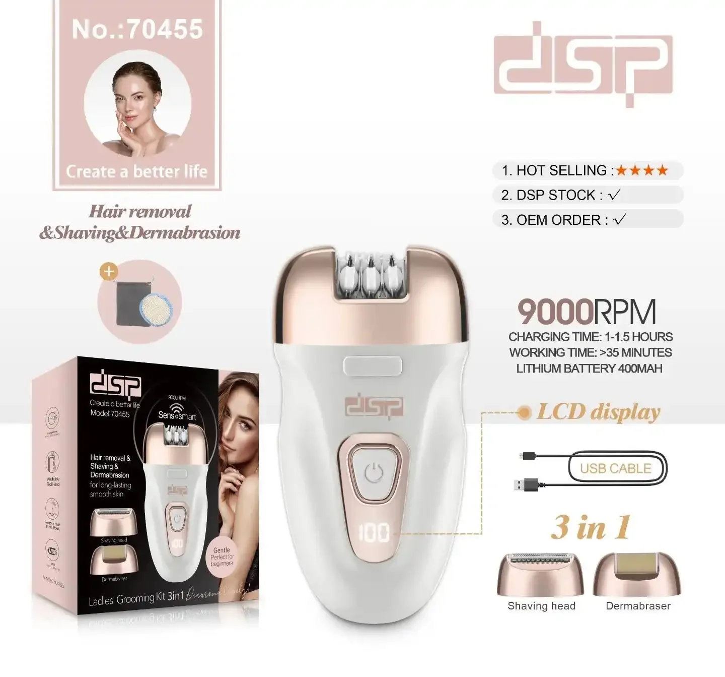 3-in-1 Haïr Removal, Shaving & Dermabrasion Device – Multifunctional Beauty Tool - Image 1 of 4