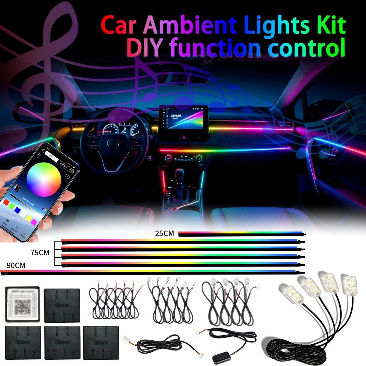 Lumières D'ambiance De Voiture À Streamer Couleur Pleine 18 En 1 - Image 1 of 7