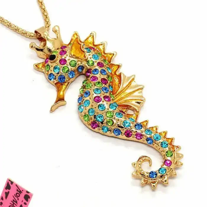 Collier + Pendentif Hippocampe - Cristal - Métal - Doré - Image 1 of 3