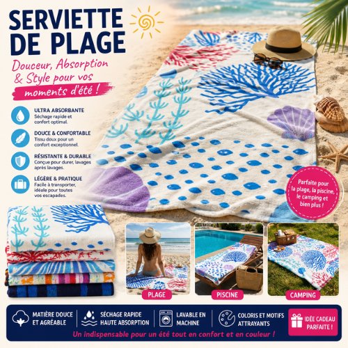 Serviette De Plage Ultra Absorbante – Couleur Aléatoire - Image 1 of 2