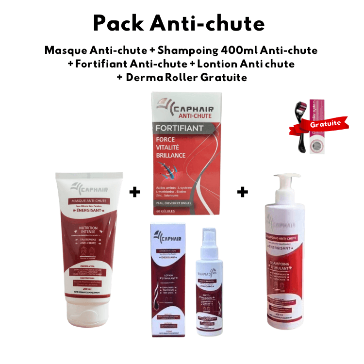 Collection Anti-chute, Masque Cheveux + Shampooing 400ml + Fortifiant 60 Gélules + Lotion Stimulant, Derma Roller - Image 1 of 1