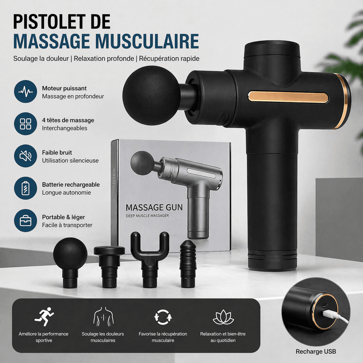 Pistolet De Massage Électrique Musculaire - Image 1 of 3
