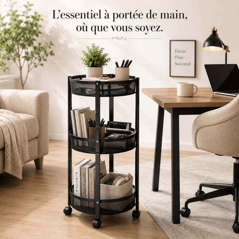 Chariot de Rangement Pliable à 3 Niveaux  - 88 x 38 cm - Coluleur Aléatoire - Image 1 of 4
