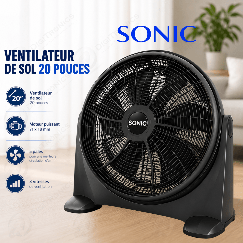 Ventilateur De Sol 20 Pouces 3 Vitesses, 5 Pales Et Moteur Haute Performance, Vtf-2001sc - Image 1 of 1