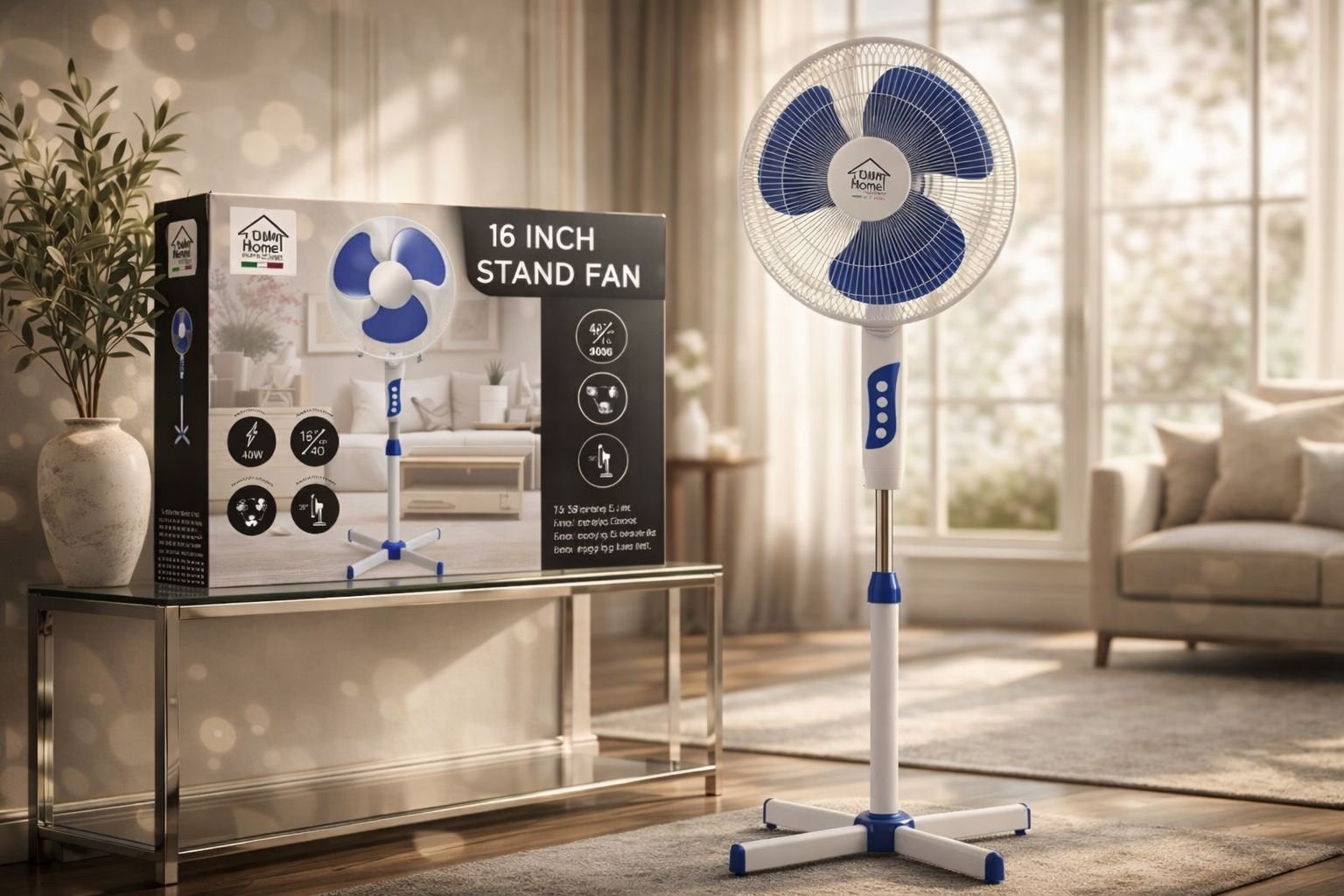 Ventilateur Sur Pied 16" (40 Cm) - 40w, 3 Vitesses, Inclinaison Réglable - Design Silencieux Et Moderne - - Image 1 of 2