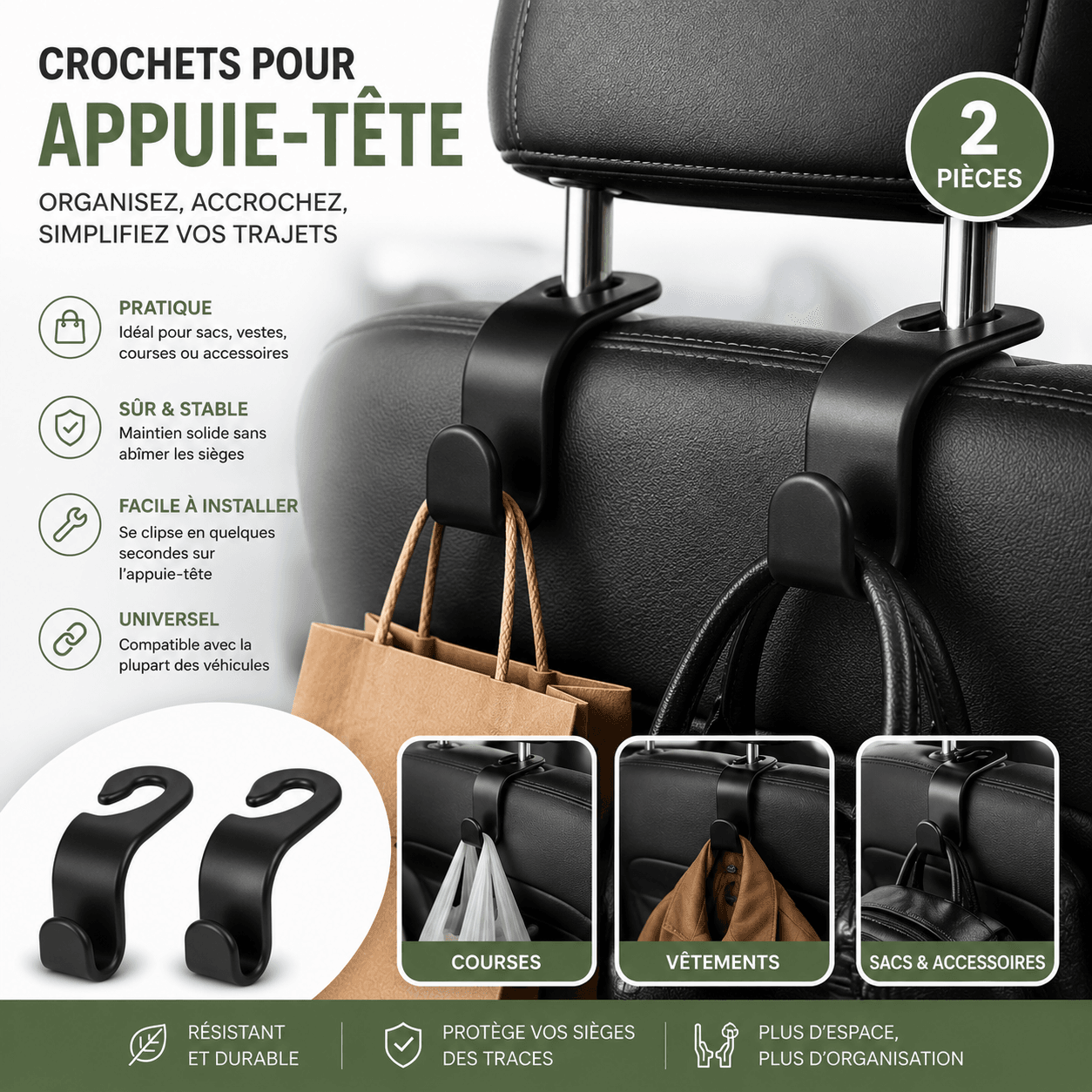 Crochets D'appuie-tête Pour Voiture – Lot De 2 Pièces - Image 1 of 3
