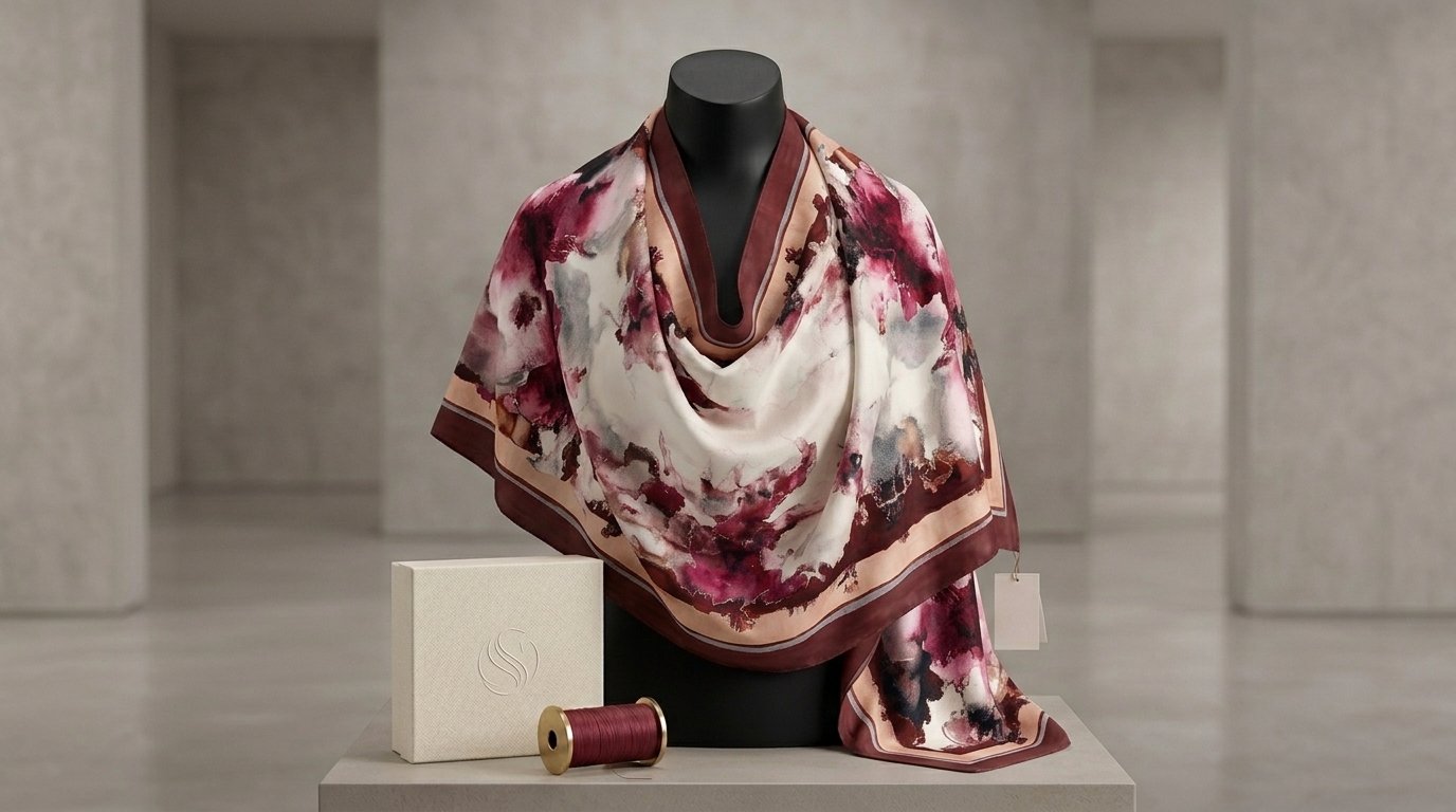Châle Imprimé Rubis 180 × 70 Cm – 100 % Tencel _ Collection Éclats D'art - Image 1 of 6