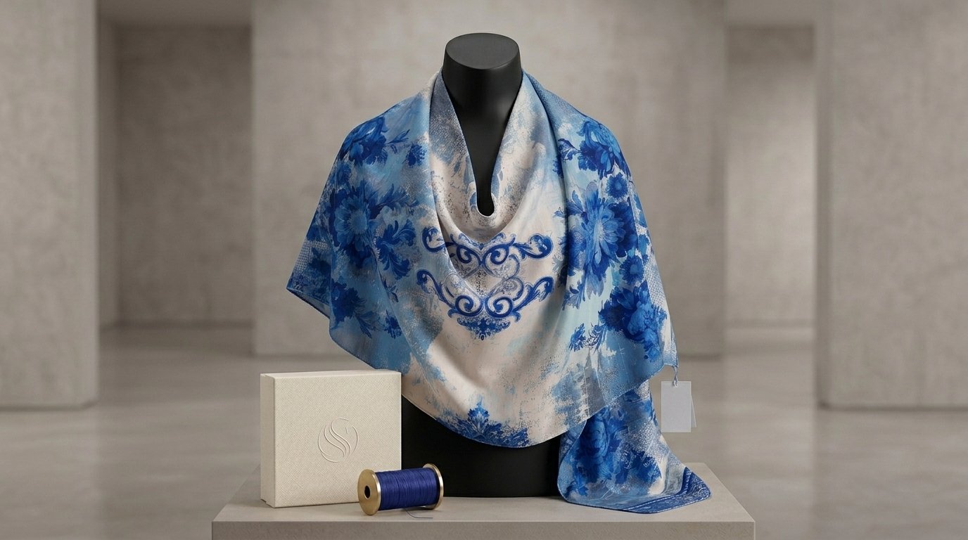 Châle Imprimé Azur 180 × 70 Cm – 100 % Tencel _ Collection Ligne D'harmonie - Image 1 of 6