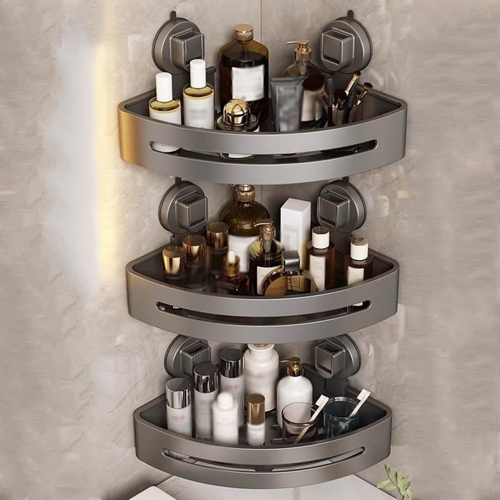 Étagère Murale D'angle 3 Niveaux Sans Perçage – Organisateur De Salle De Bain Multifonction - Image 1 of 1