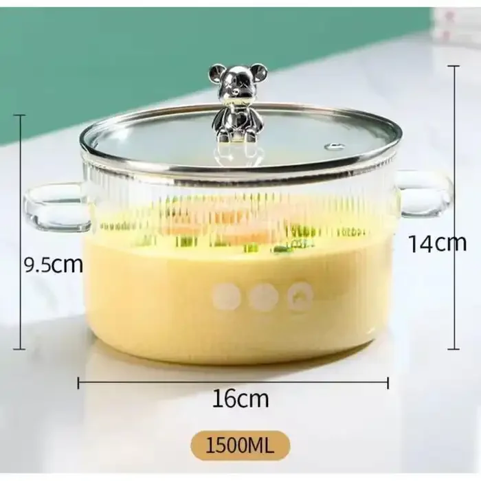 Marmite À Soupe En Verre Avec Couvercle, Double Poignée, Degré De Chaleur, Feu Au Micro-ondes, Poêle - Image 1 of 1