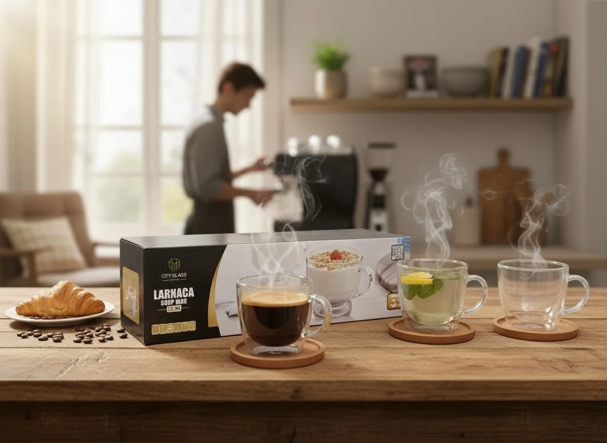 Lot De 3 Tasses En Verre À Double Paroi Avec Poignée – 500 Ml - Image 1 of 1