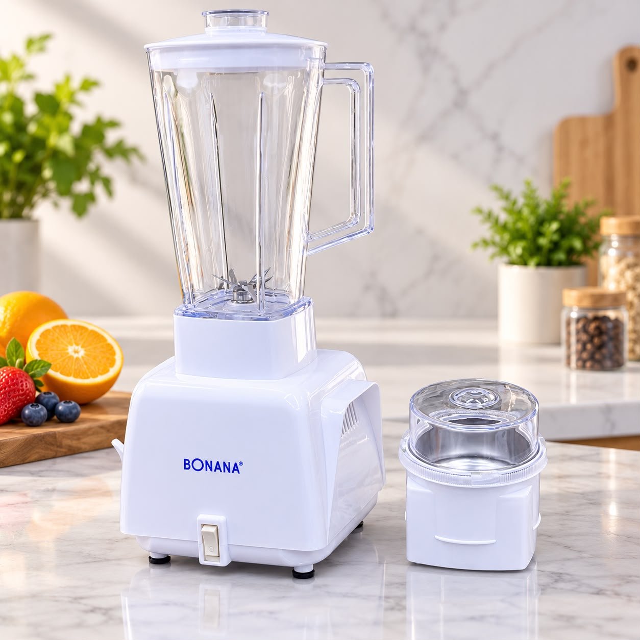 Mixeur Blender 2 En 1 – 36 × 17 Cm + Broyeur 10,5 × 8,5 Cm – Bol 1 L – Lames En Acier Inoxydable - Image 1 of 7
