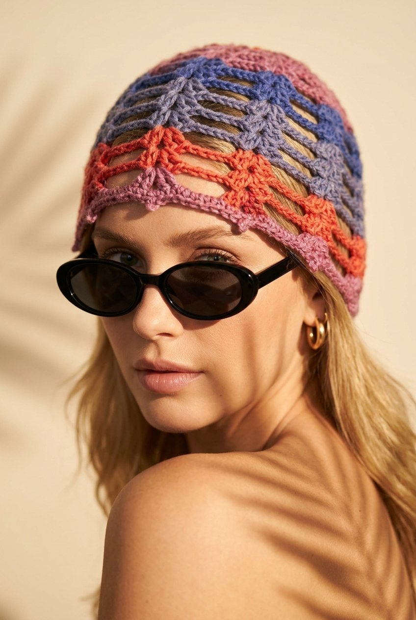 Bonnet Turban Ajouré En Crochet Fait Main – Coton Premium Spécial Été/saison Chaude - Image 1 of 3