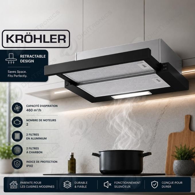 Hotte Encastrable Tiroir 60 Cm Système Filtration Combiné 460 M³/h - Noir - Image 1 of 1