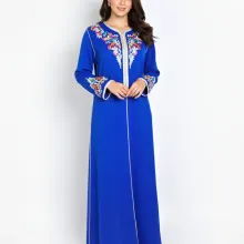 Caftan en crêpe de soie bleu thumbnail 3