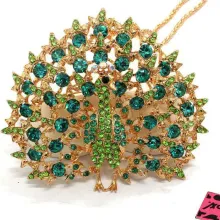 Collier Mode Femmes Vert Cristal Bling Paon Animal Pendentif Chaîne Collier thumbnail 1