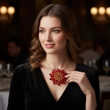 Collier Mode Femmes Rouge Cristal Bling Rose Pendentif Chaîne Collier thumbnail 3