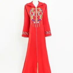 Jellaba en demi-soie rouge fraise