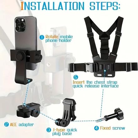 Support de Téléphone et GoPro réglable avec sangle de poitrine, fixation rapide thumbnail 3