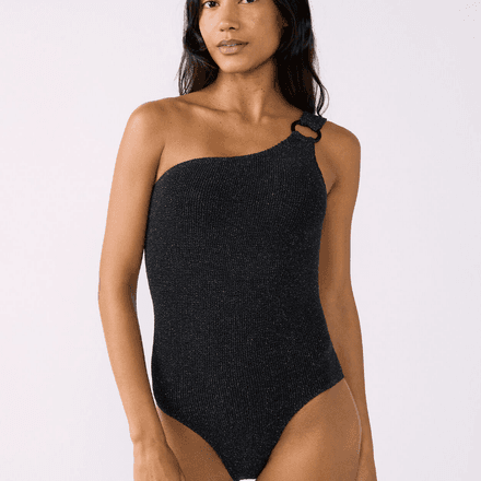 Maillot de bain 1 pièce asymétrique en matière extensible thumbnail 1